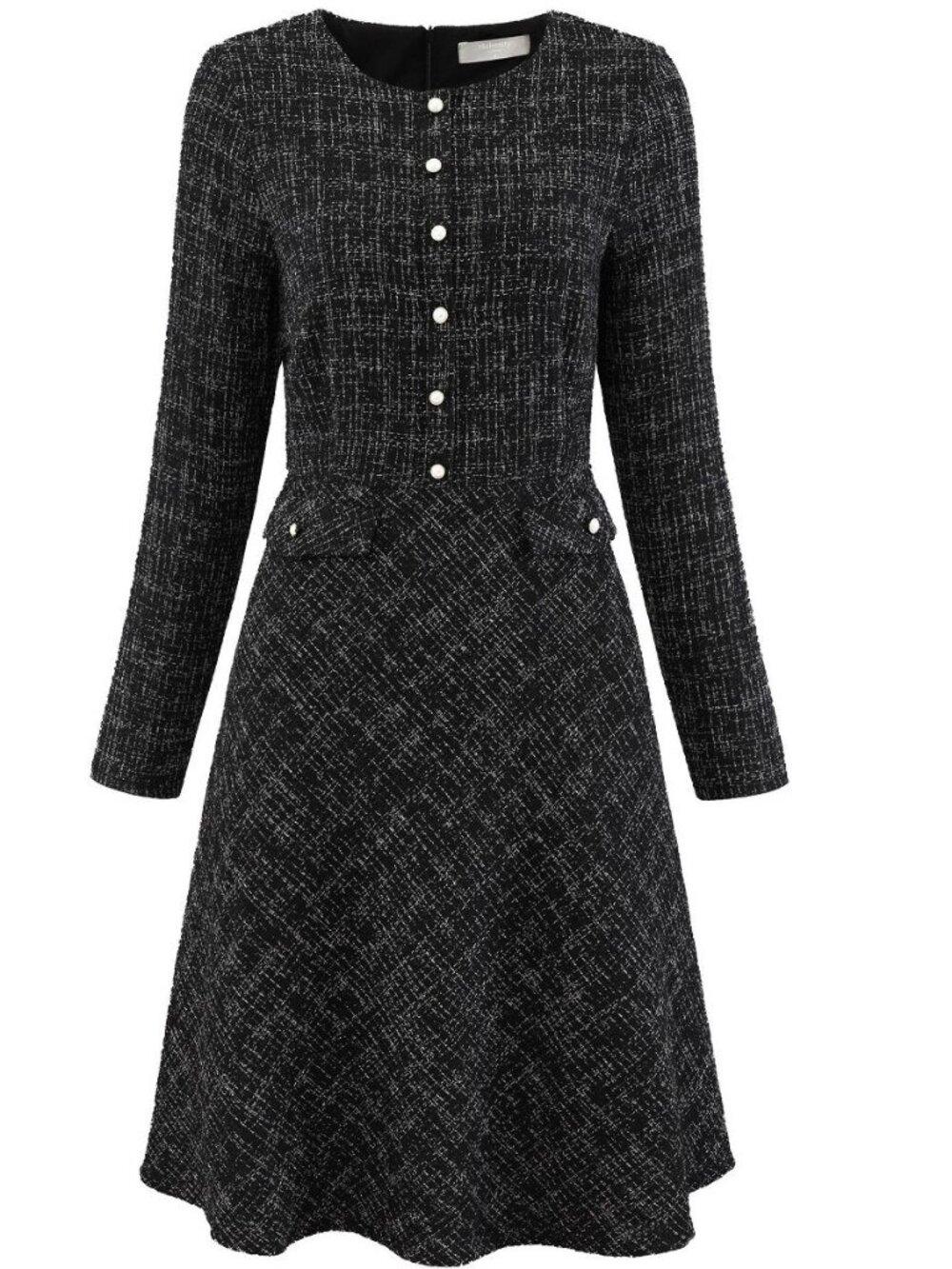 NWT Hobemty Women's Tweed A-Line Long Sleeve Vintage Work Flare Dress Size XXL